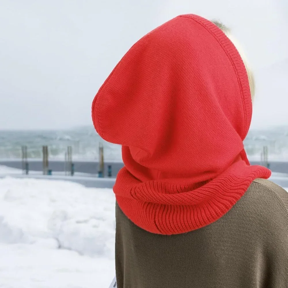 Unisex Light Grey Red Beanie Skull Cap with Drawstring Warm Winter Hats Outdoor